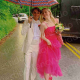 Princess Hot Pink Tiered Tulle Prom Dress