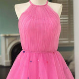 Tessa | Hot Pink A-Line Tulle Prom Dress with Colorful Dots