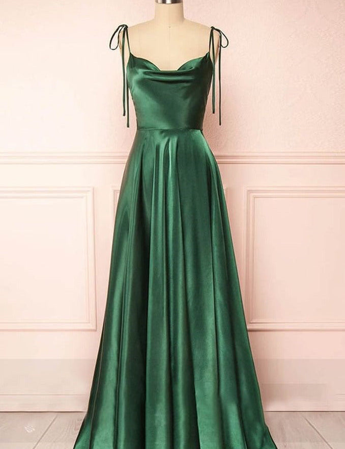 Sweet A-line Cowl Neck Silk Long Prom Dress