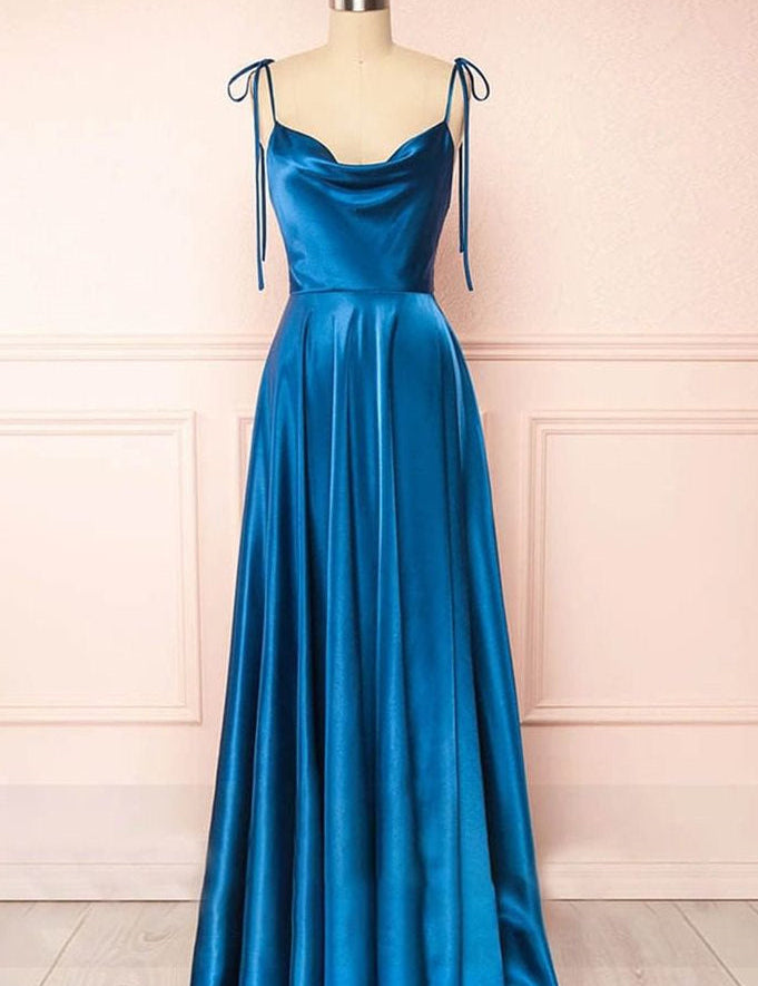 Sweet A-line Cowl Neck Silk Long Prom Dress