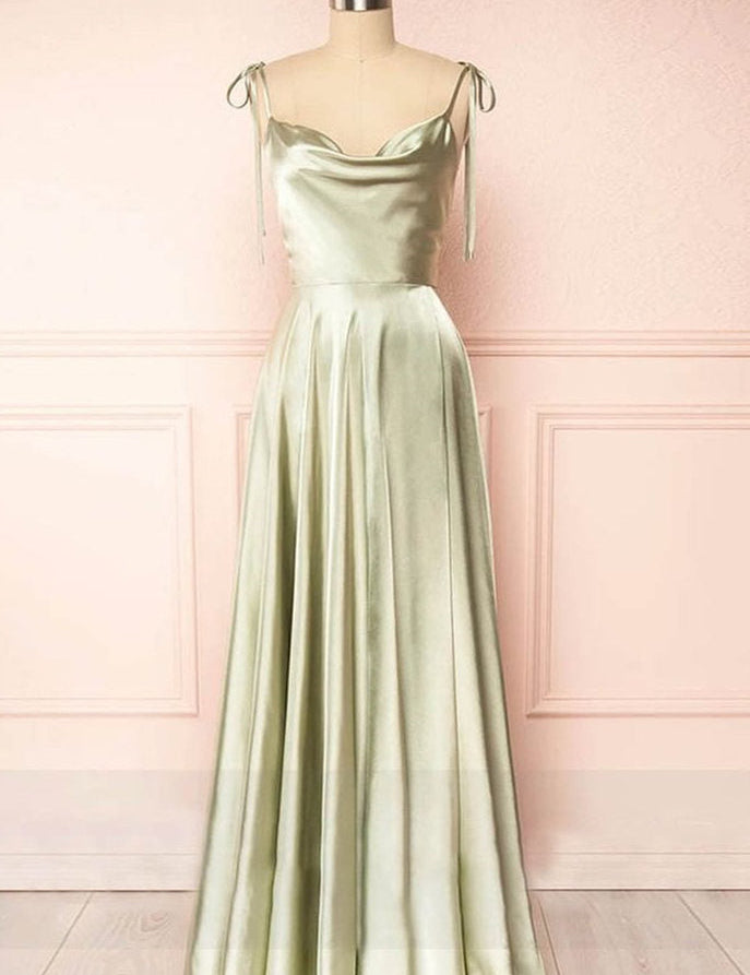 Sweet A-line Cowl Neck Silk Long Prom Dress