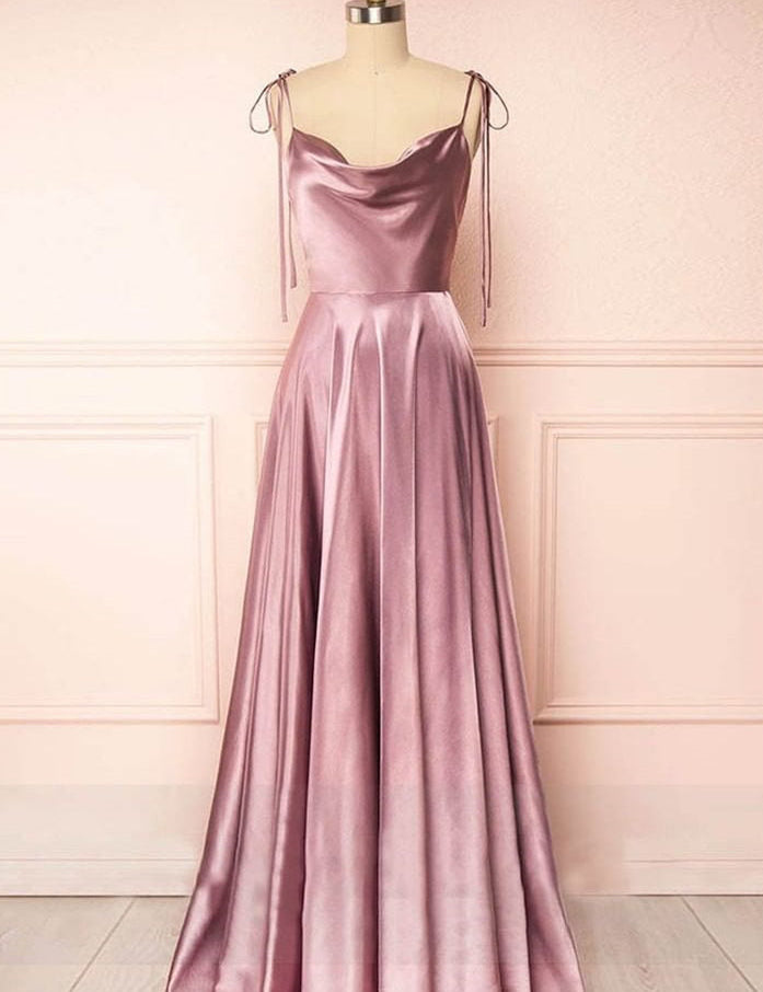 Sweet A-line Cowl Neck Silk Long Prom Dress