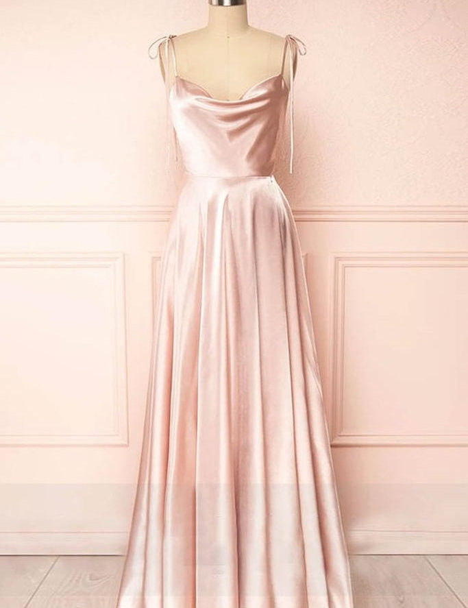 Sweet A-line Cowl Neck Silk Long Prom Dress