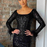 Minerva |Sheath Sequins Homecoming Dress with Long Sleeves