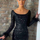 Minerva |Sheath Sequins Homecoming Dress with Long Sleeves