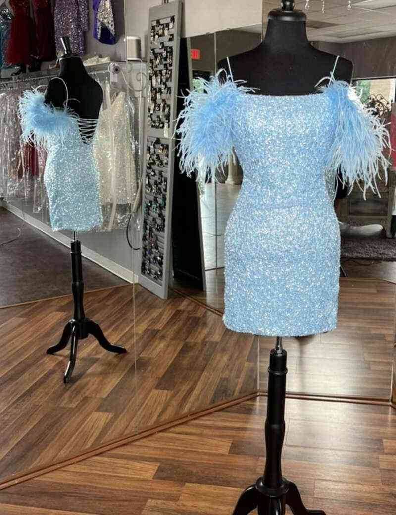 Georgiana |Bodycon Sequins Homecoming Dress with Feathers