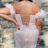 Georgiana |Bodycon Sequins Homecoming Dress with Feathers