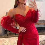 Sweetheart Pleated Red Formal Dress with Detachable Sleeves