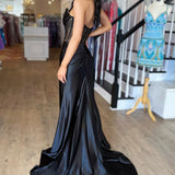 Strapless Pleated Boning Sheer Long Prom Dress with Slit