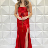 Strapless Pleated Boning Sheer Long Prom Dress with Slit