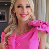 Noelle |Hot Pink One Shoulder Sheath Homecoming Dress with Bows