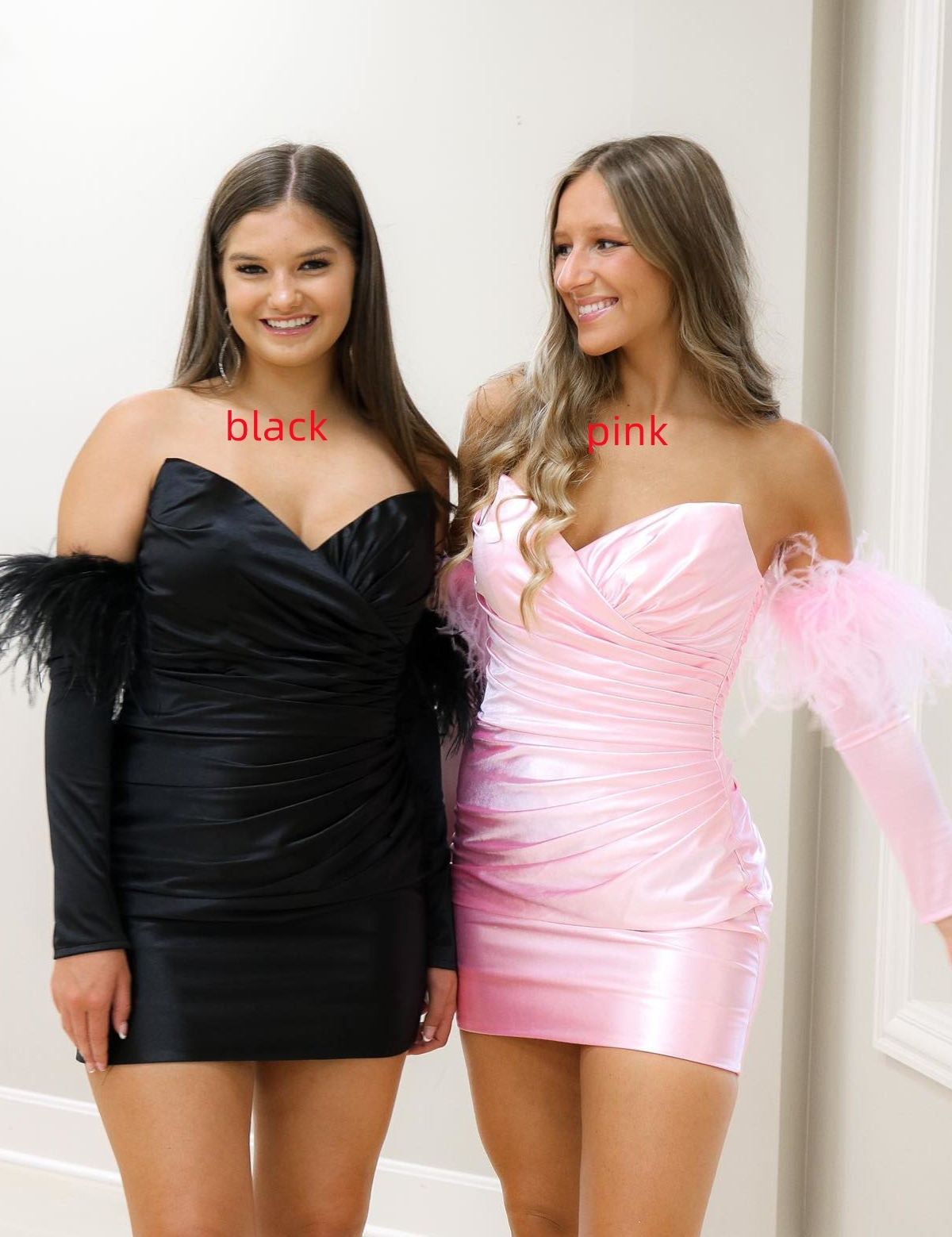 Rosalyn |Sheath Satin Strapless Homecoming Dress with Long Sleeves