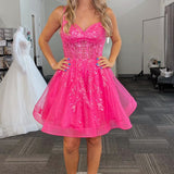 Mila |A-line Spaghetti Straps Sequins Tulle Homecoming Dress