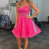 Mila |A-line Spaghetti Straps Sequins Tulle Homecoming Dress