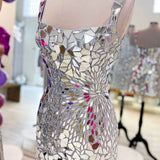 Square Neck Silver Cut Mirror Sequin Bodycon Homecoming Dress