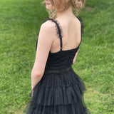 Yasmine | V-Neck Black Layered Tulle A-Line Prom Dress