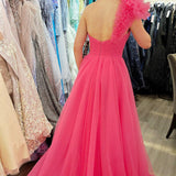 Delaney |A-Line One Shoulder Long Tulle Prom Dress with Ruffles