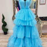 Bernice | Light Blue Ruffle Straps A-Line Tiered Prom Dress