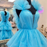 Bernice | Light Blue Ruffle Straps A-Line Tiered Prom Dress