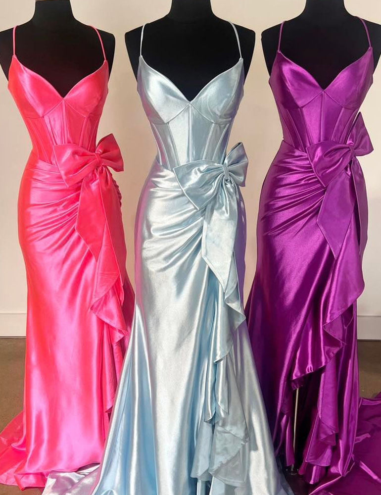 Jianna | Straps V-Neck Satin Mermaid Prom Dress with Bow