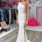 Robin | Mermaid White One Shoulder Beaded Long Formal Dress