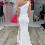 Robin | Mermaid White One Shoulder Beaded Long Formal Dress