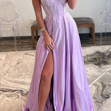 Adrianna | Strapless Lilac Corset A-Line Prom Dress with Rhinestones