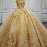 Quinceanera Dress Gold Beading Formal Long Evening Dress Spaghetti Straps Ball Gown