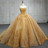 Quinceanera Dress Gold Beading Formal Long Evening Dress Spaghetti Straps Ball Gown