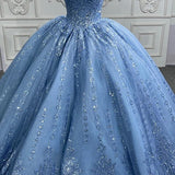 Gorgeous Blue Sleeveless Strapless Ball Gown Quinceanera Dresses