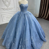 Gorgeous Blue Sleeveless Strapless Ball Gown Quinceanera Dresses