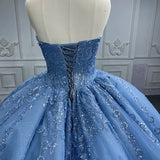 Gorgeous Blue Sleeveless Strapless Ball Gown Quinceanera Dresses