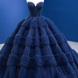 Quinceanera Dress Graceful Backless Ball Gown Navy Blue Prom Dresses