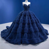 Quinceanera Dress Graceful Backless Ball Gown Navy Blue Prom Dresses