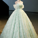 Quinceanera Dress Green Tulle A-Line Lace Long Prom Dress Green Lace Long Sweet Dress