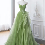 Saflor | Green A-Line Off Shoulder Long Prom Dress Lace Long Evening Dress