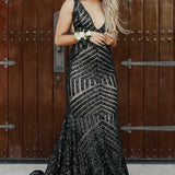 Nina |Mermaid Deep V Neck Sequins Prom Dress