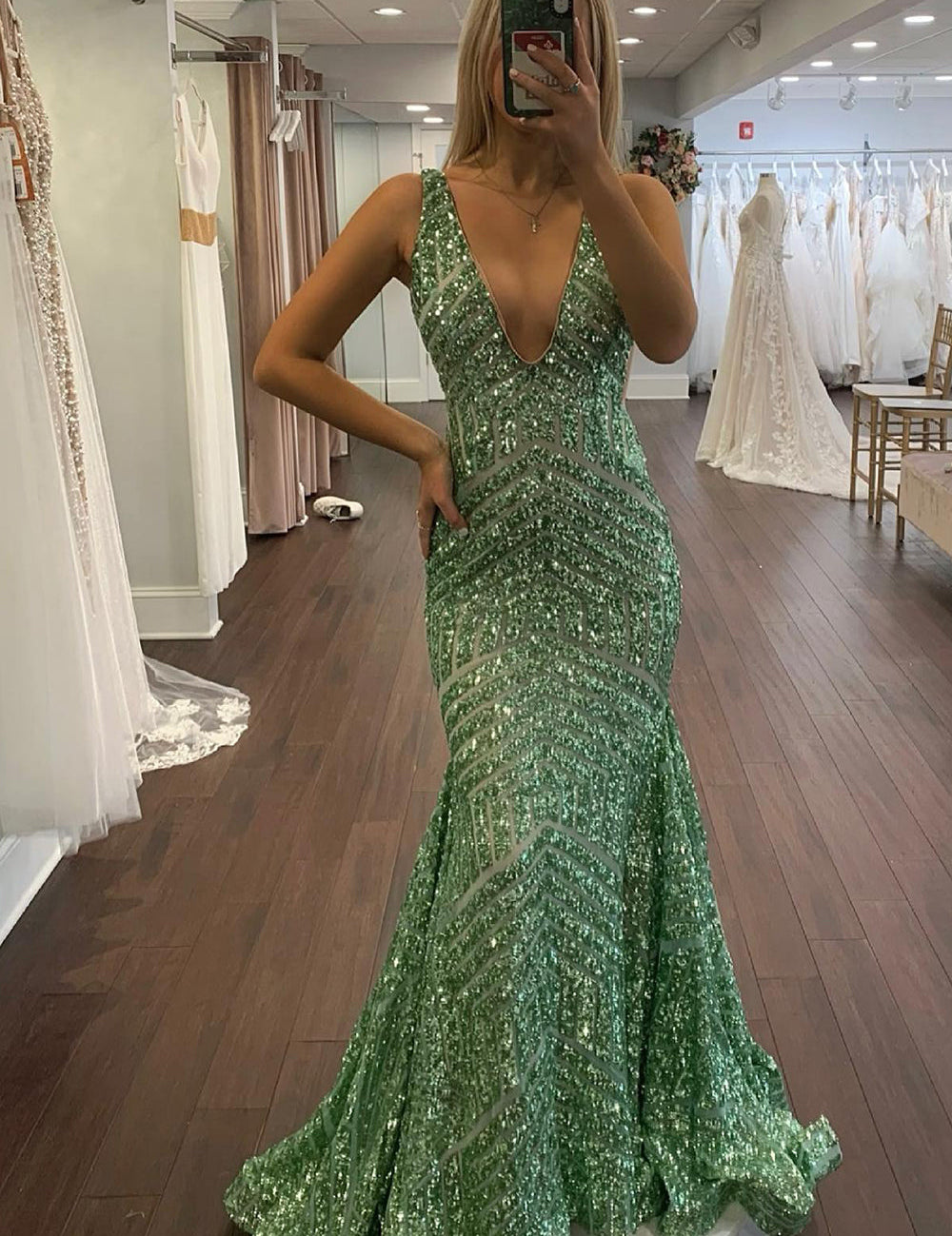 Nina |Mermaid Deep V Neck Sequins Prom Dress