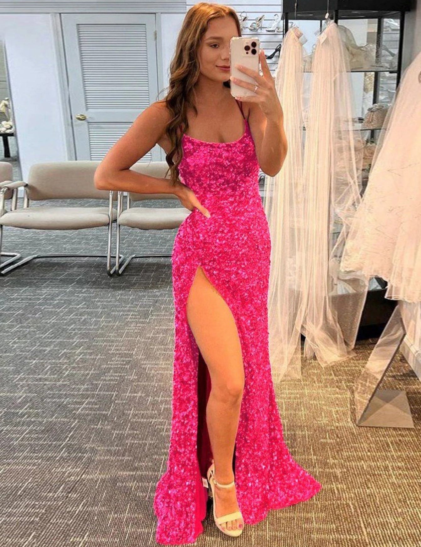 Alayna |Mermaid Spaghetti Straps Long Sequins Prom Dress