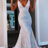 Nina |Mermaid Deep V Neck Sequins Prom Dress