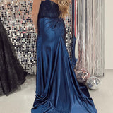 Arielle |Sheath Strapless Corset Satin Prom Dress with Slit