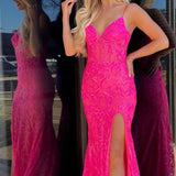 Lakelynn |Mermaid Spaghetti Straps Sequined Lace Prom Dress