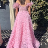 Ingrid |A Line Sweetheart Tiered Tulle Long Prom Dress With Slit