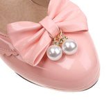 Retro Bow Pearl High Heels Shoes