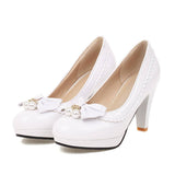 Retro Bow Pearl High Heels Shoes