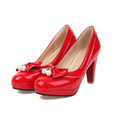 Retro Bow Pearl High Heels Shoes