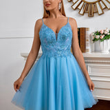 Rhiannon |A Line V Neck Applique Tulle Homecoming Dress