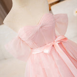 Junoesque Pink Ball-Gown Tulle Sweetheart Floor-Length Wedding Dress with Sashes