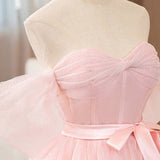 Junoesque Pink Ball-Gown Tulle Sweetheart Floor-Length Wedding Dress with Sashes