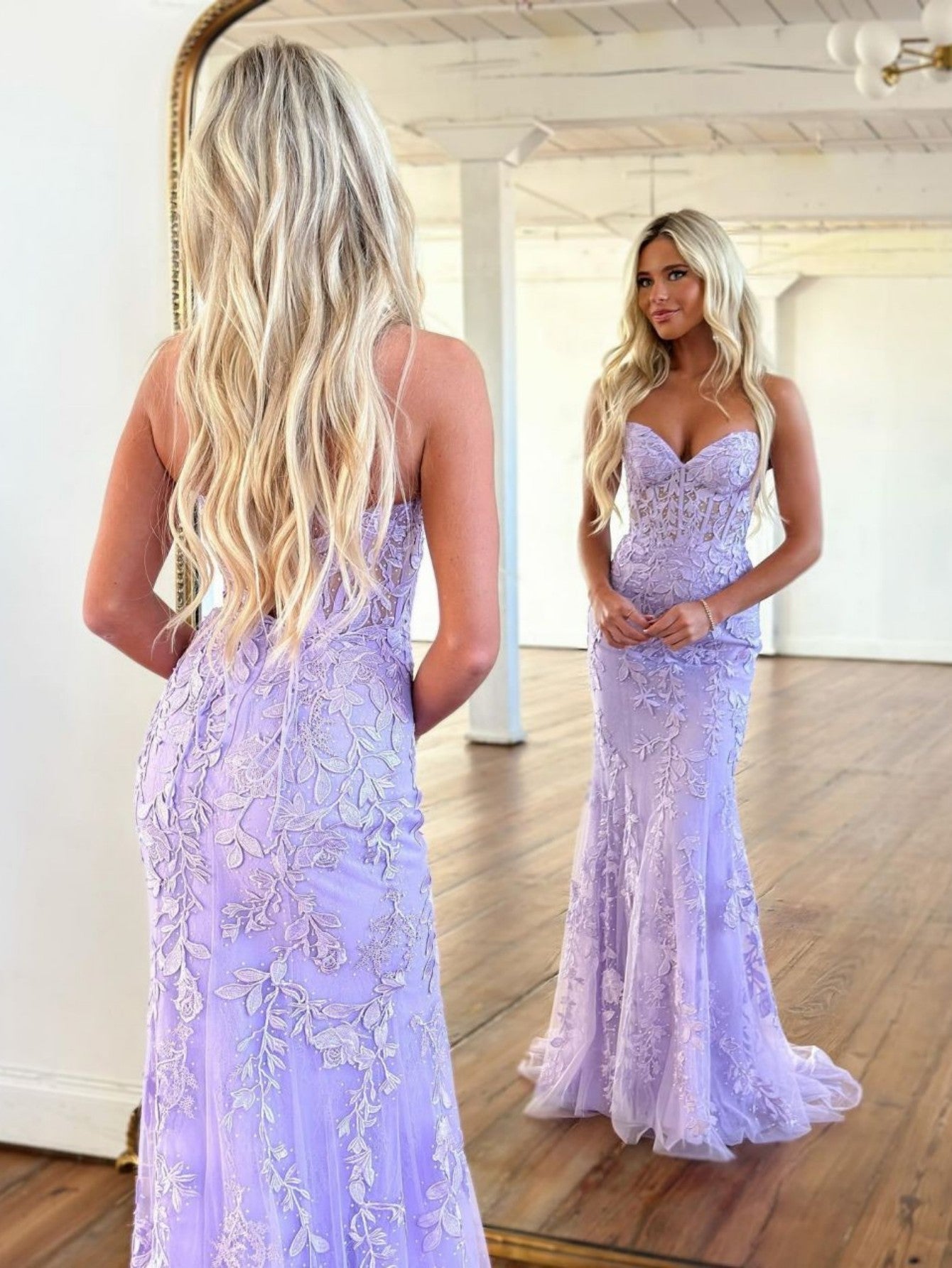 Evie |Mermaid Strapless Lace Prom Dress With Appliques